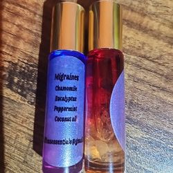 "Migraines" All Natural Roll-on Essential Oils Infused With Crystals 