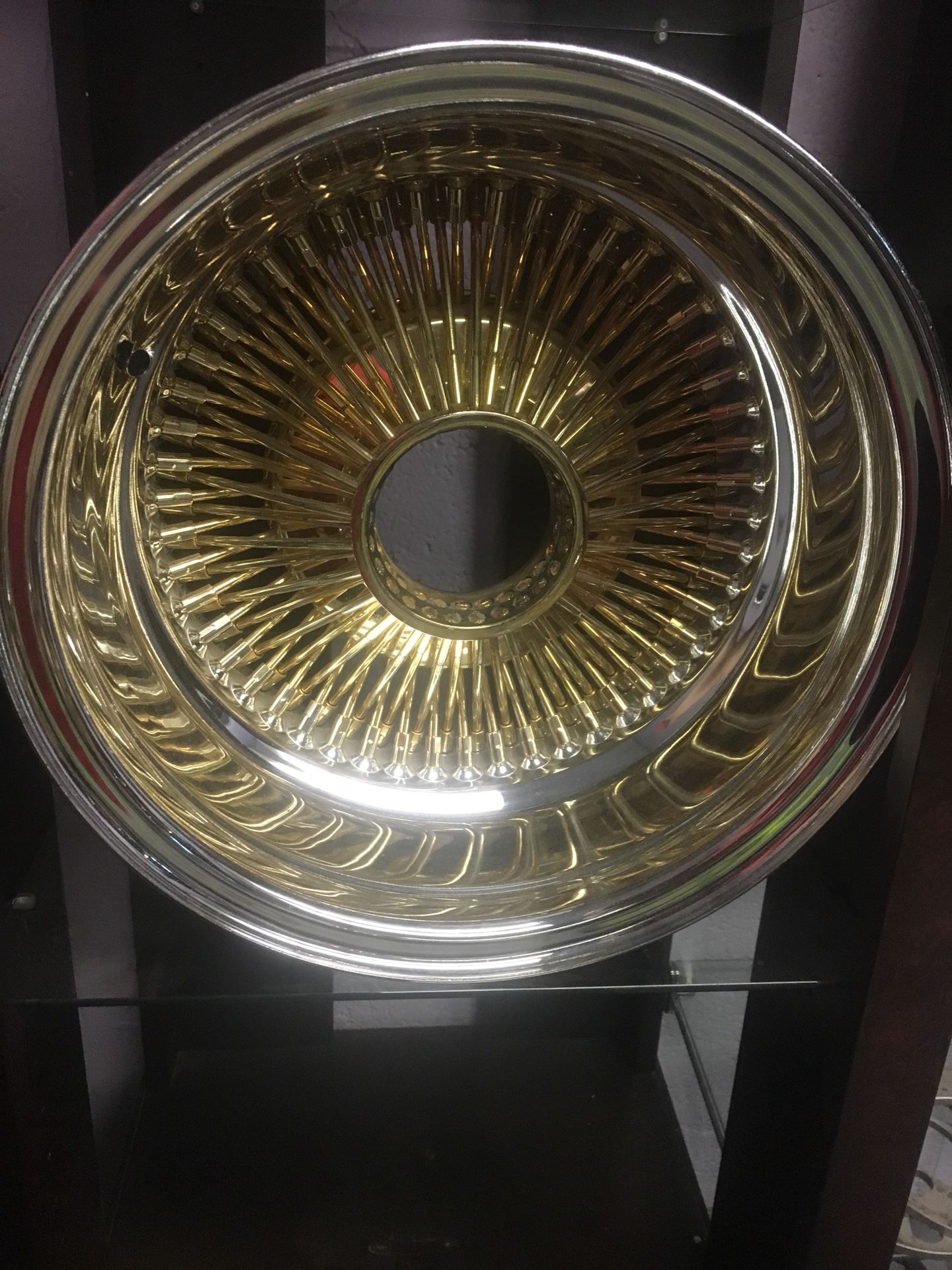 13x7 center gold wire wheel 💯 spoke! Solo, Single rim only!