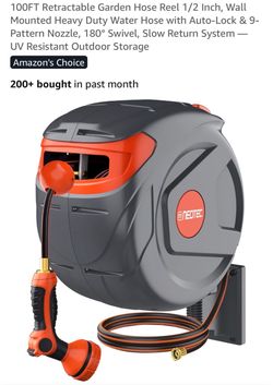 100ft hose reel with heavy duty hose, 1/2”, open box
