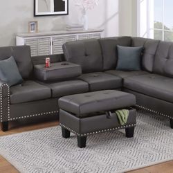 Brand New Comfy Sectional Set With Cup holders 