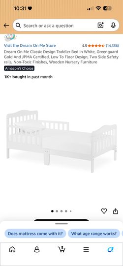 White Toddler Bed frame with Mattress