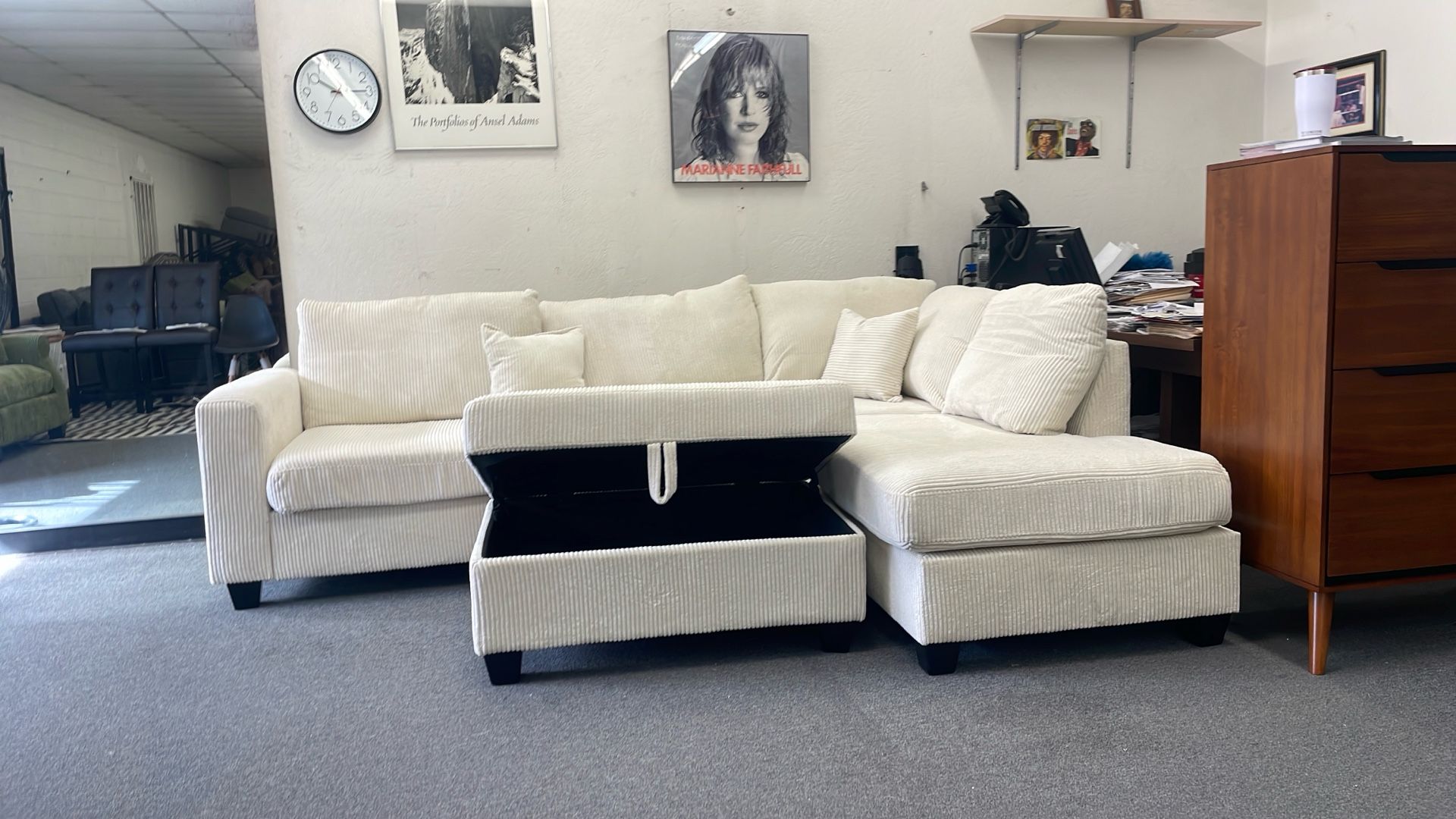 New Corduroy Sectional Couch With Storage Ottoman / Free Delivery 