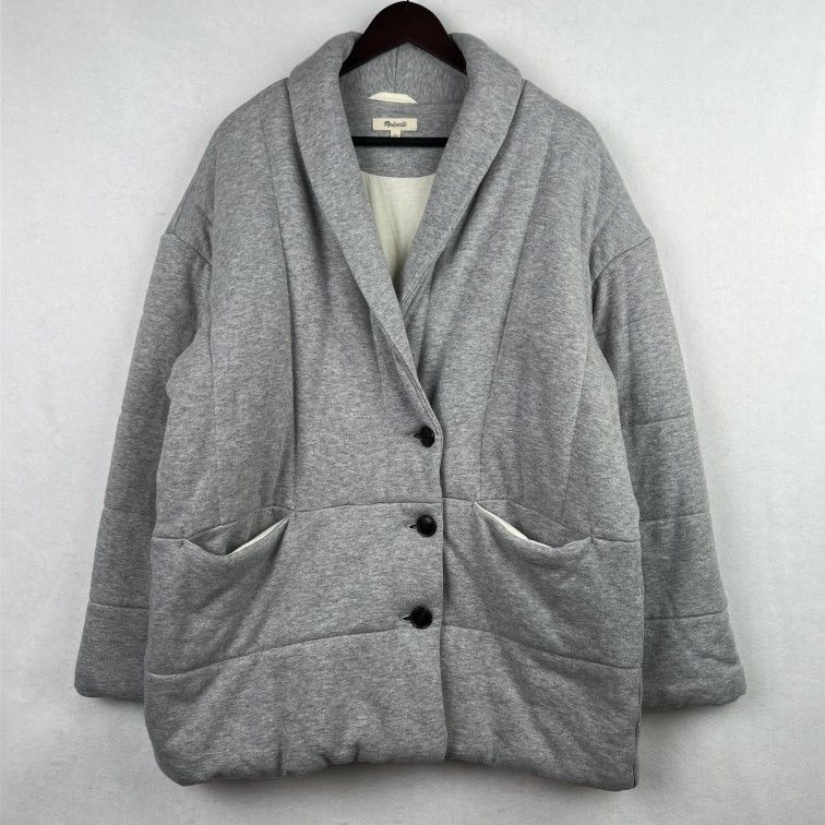 MADEWELL Shawl Collar Quilted Insulated Cement Grey Sweatshirt Puffer Jacket Large