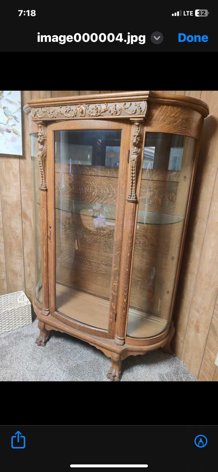 Antique Lions Head Large Curio Cabinet