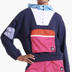 Staud X New Balance colorblock quarter button hoodie sweater size XS extra small