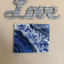 💙 Blue Crystal Geode Resin Art – 8” × 10” 