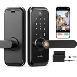 Arpha WiFi Video Smart Lock with Camera & Handle - 6-in-1 Keyless Entry (Fingerprint/App/Keypad/FOB/Key), Electric Deadbolt Door Knob for Front, Built