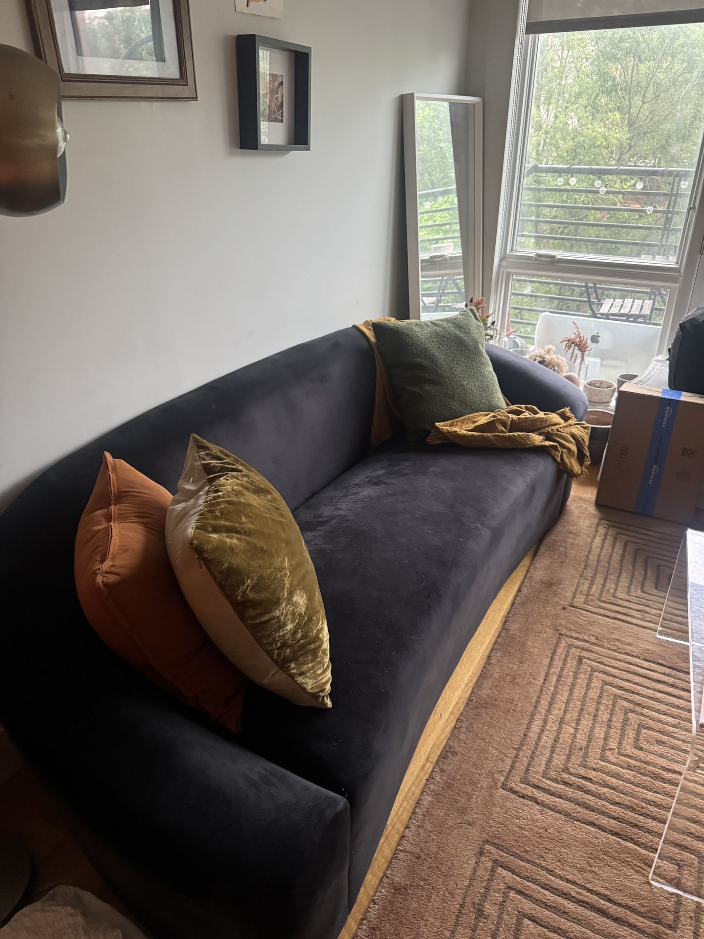 91” Black Velvet Sofa