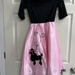 Girls Pink and Black Poodle Skirt Costume - VGUC