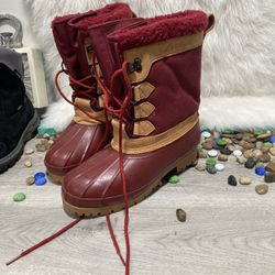 Eddie Bauer (Vintage 90s Tan Leather Hightop Red Hiking Rain/Duck Boots size 8