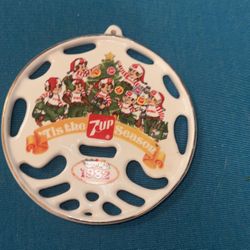 1982 Ceramic 7-Up "Tis The Season" Christmas Holiday Ornament 4"