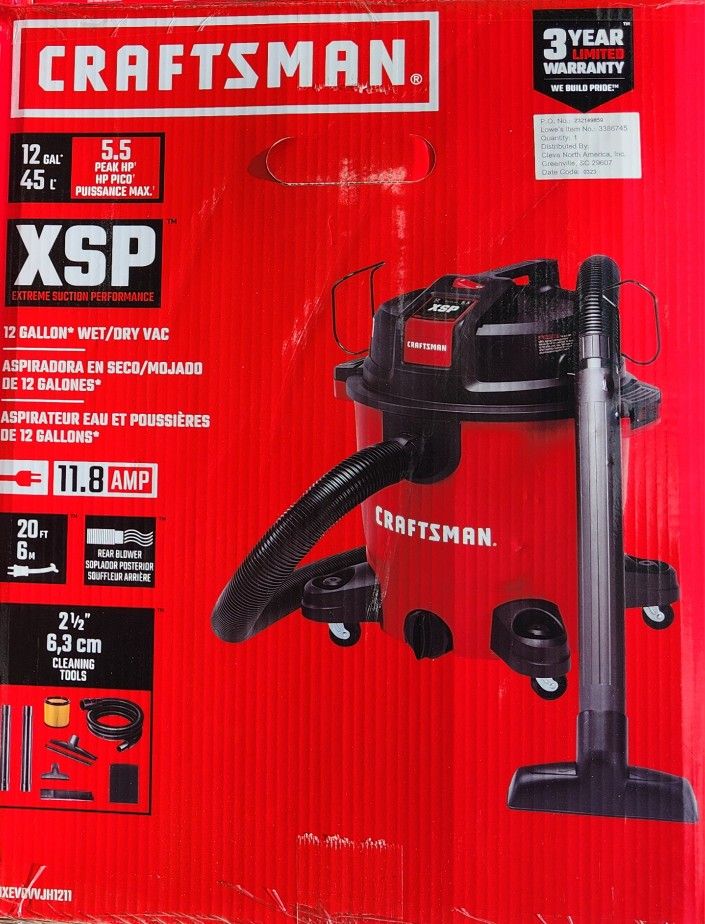 NEW Craftsman 12 Gallon Wet/Dry Shop Vacuum XSP Series