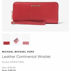 	 Michael Kors Jet Set Travel Leather Double Zip Wristlet In Color Flame 