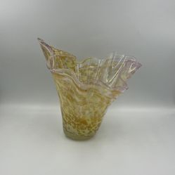 Vintage MURANO Style Art Glass Handkerchief Mouthblown Handblown Glass Vase / studio glass / glass vessel table decor / ruffle glass decor