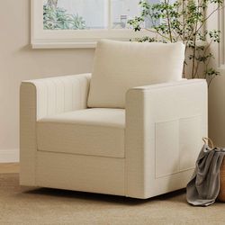 Swivel Accent Chair for Living Room, Linen Fabric Armchair with Underseat Storage & Side Pocket, 23.2" Width Comfy Seat Cushion, Modern Single Couch, 
