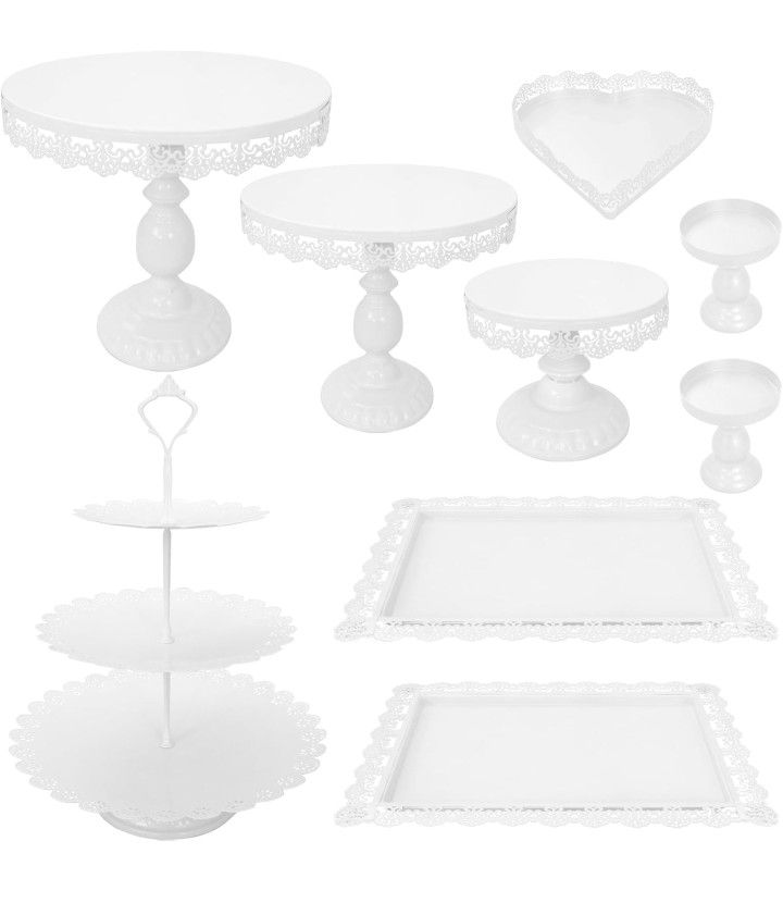 New Set of 9 White Cake Stands Metal Cupcake Stand Set Multiple Styles