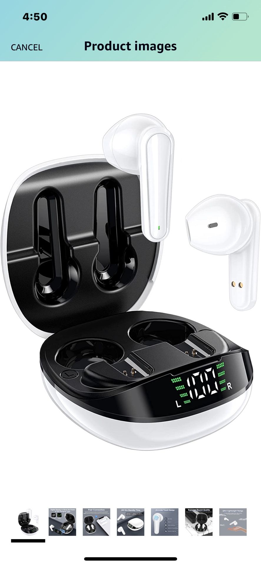Wireless Earbuds, Bluetooth Headphones with Microphone for iPhone and Android, 360H Standby Time with LED Battery Display Charging Case, in Ear Earbud