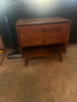 Mid-Century Modern Wood Nightstand with Drawers