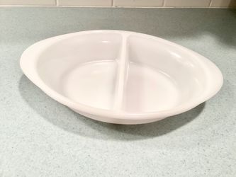 White Milk Glass Oval Divided Serving Baking Casserole Dish 1960s Glasbake J-239