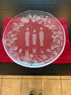 Christmas Glass Serving Plate with Candle Design