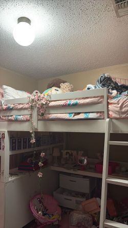 White Kids Loft Bed with Storage Shelves