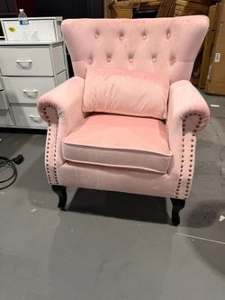 New-Mid Century Modern Accent Chair Upholstered Armchair Comfy Velvet Fabric Single Sofa with Tufted Wingback for Small Spaces Bedroom Living Room, Pi