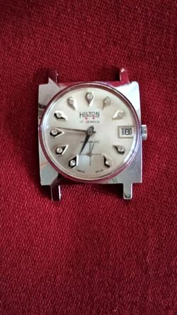 Beautiful Working Antique Vintage 1950s John Hilton Men's 17 Jewels Swiss Made Silver Diamond Dial Calendar Watch from parents estate winds smoothly a