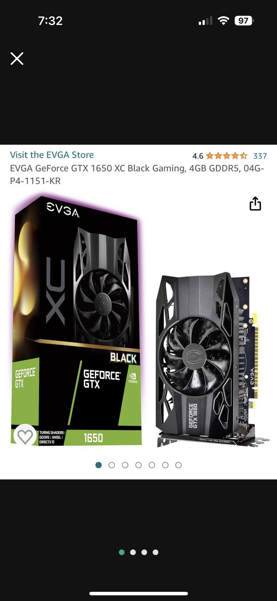 EVGA GeForce GTX 1650 XC Black Gaming, 4GB GDDR5, 04G