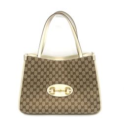 Gucci GG Monogram Horsebit 1955 Medium Tote Bag White Leather Trim Canvas Italy
