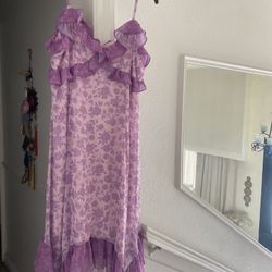 New BCBG Sz12 Metallic Floral Print Ruffle Asymmetric Handkerchief  Dress