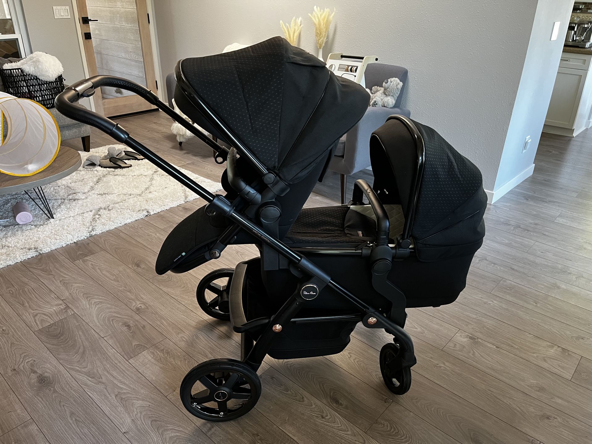 Silver cross wave double stroller with toddler ride on wheels