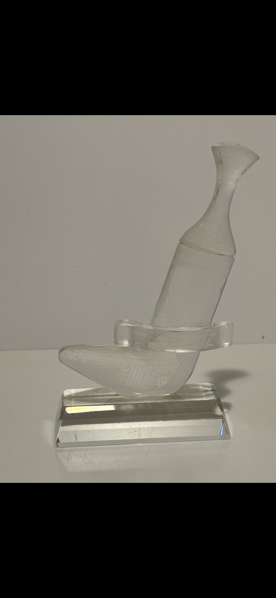 Unique Frosted Glass Paperweight on Crystal Pedestal