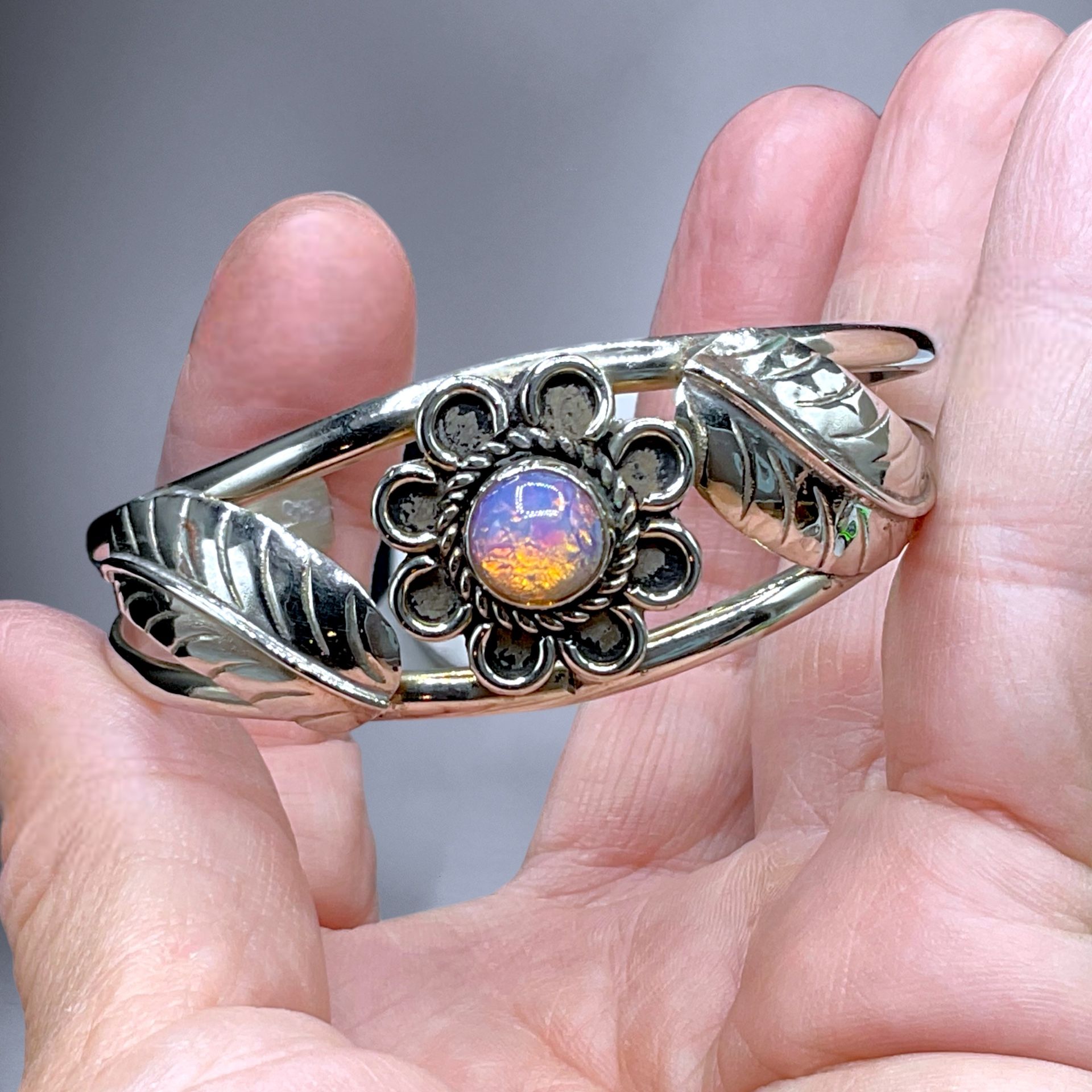 Vintage Sterling & Opalite Cuff Bracelet