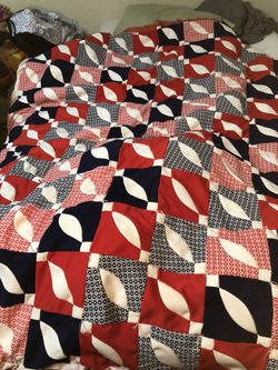 Vintage Handmade 1940s Nautical Quilt. Queen Size 
