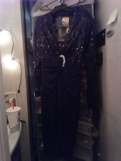 Black Sequin Formal Gown with Brooch