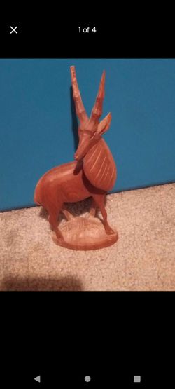Vintage Wood Carved Antelope Statue 