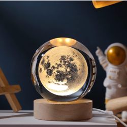 Glowing Crystal Ball 3D Inner Carved Small Crystal Ball Light with Wood Base, Decorative Creative Gift Luminous Crystal Ball for Christmas Classmates 