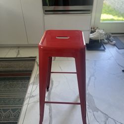 Set Of 4 Designer Red Metal Bar/Counter Height Stool 