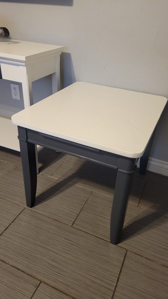TWO WHITE AND GRAY END/SIDE TABLES