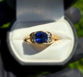 Jewelry 10k solid yellow gold cobalt stone natural diamonds 1.77CTW ring size 11.25