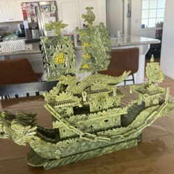 Natural Jade Asian Wealth Ship Sculpture $200