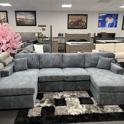 Gray Sofa Sectional w/ Double Chaise 