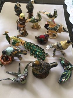 Jeweled Enamel Bird Figurine Collection  trinket boxes– 13Pieces