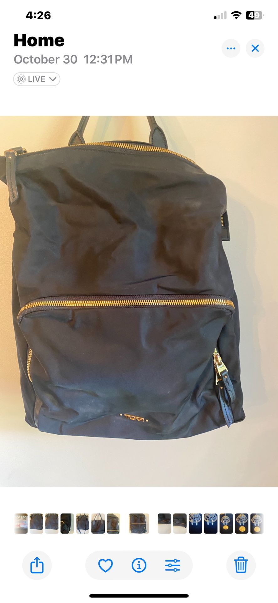 Tumi Black Nylon Voyager Jena Convertible Crossbody/Backpack.