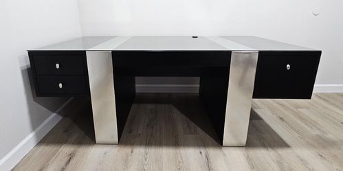 Excellent Desk for Office Solid Wood with Silver Legs and Glass Top  34" x79" 30.5 High