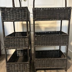 Two Free Standing Wicker Shelves