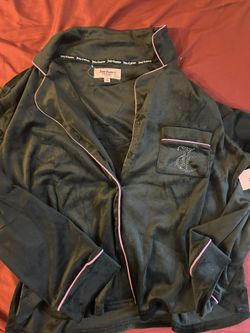 NWT Black velour juicy couture long sleeve button up lounge/pj top