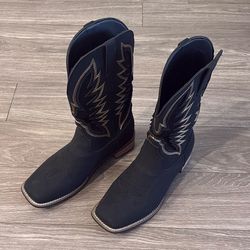 Navy Blue Suede Square Toe Cowboy Boots