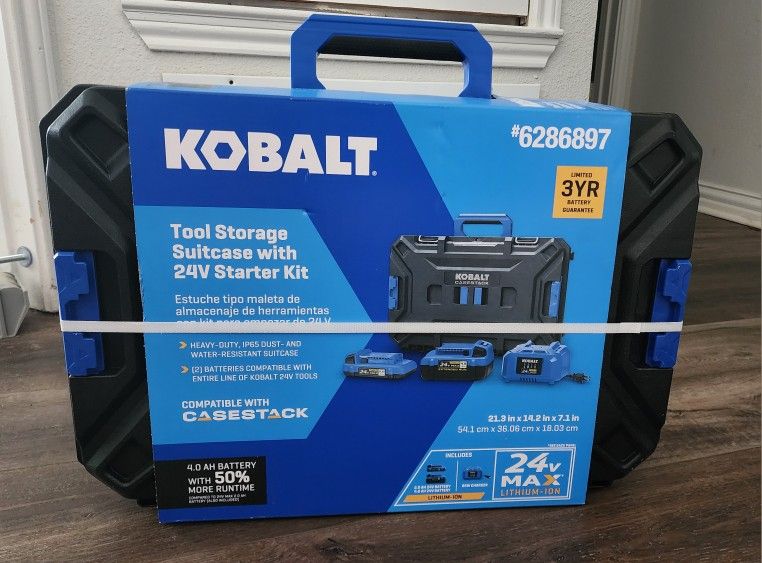 Kobalt Tool Storage Case Box Toolbox w 24v Starter Kit 24 voltage Batteries Charger Battery Volt Box