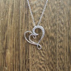 20 Inch Sterling Silver Heart Love Cubic Zirconia Pendant Necklace